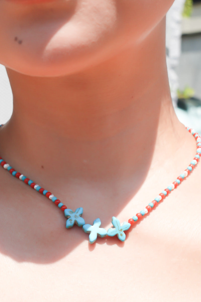 Turquoise Flower Beads × Pop Color Necklace
