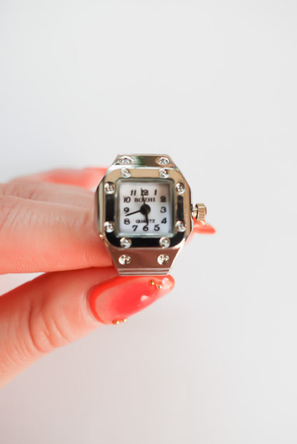Silver×White square Ring Watch