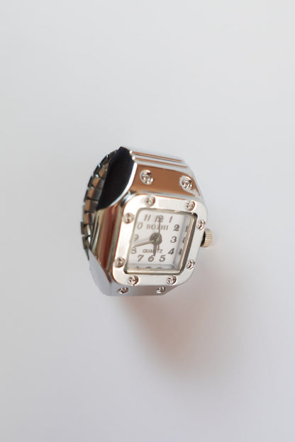 Silver×White square Ring Watch