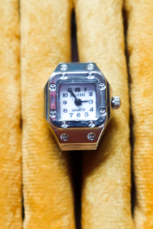 Silver×White square Ring Watch