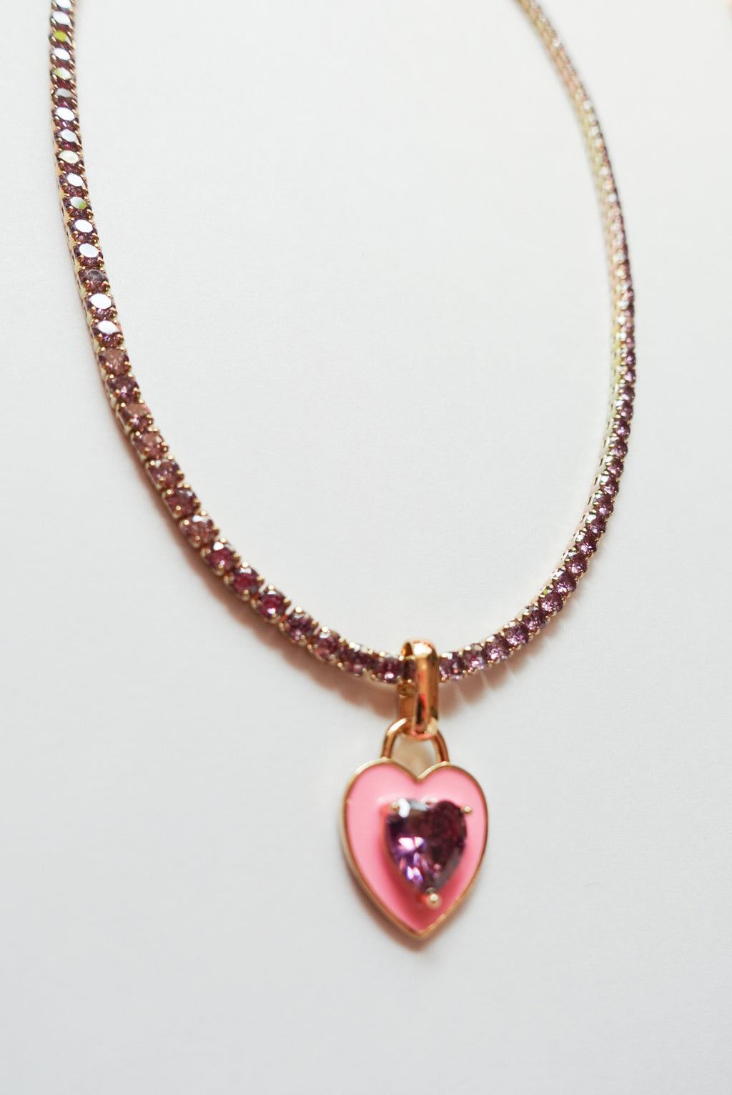 Heart Crystal Necklace(Pink)
