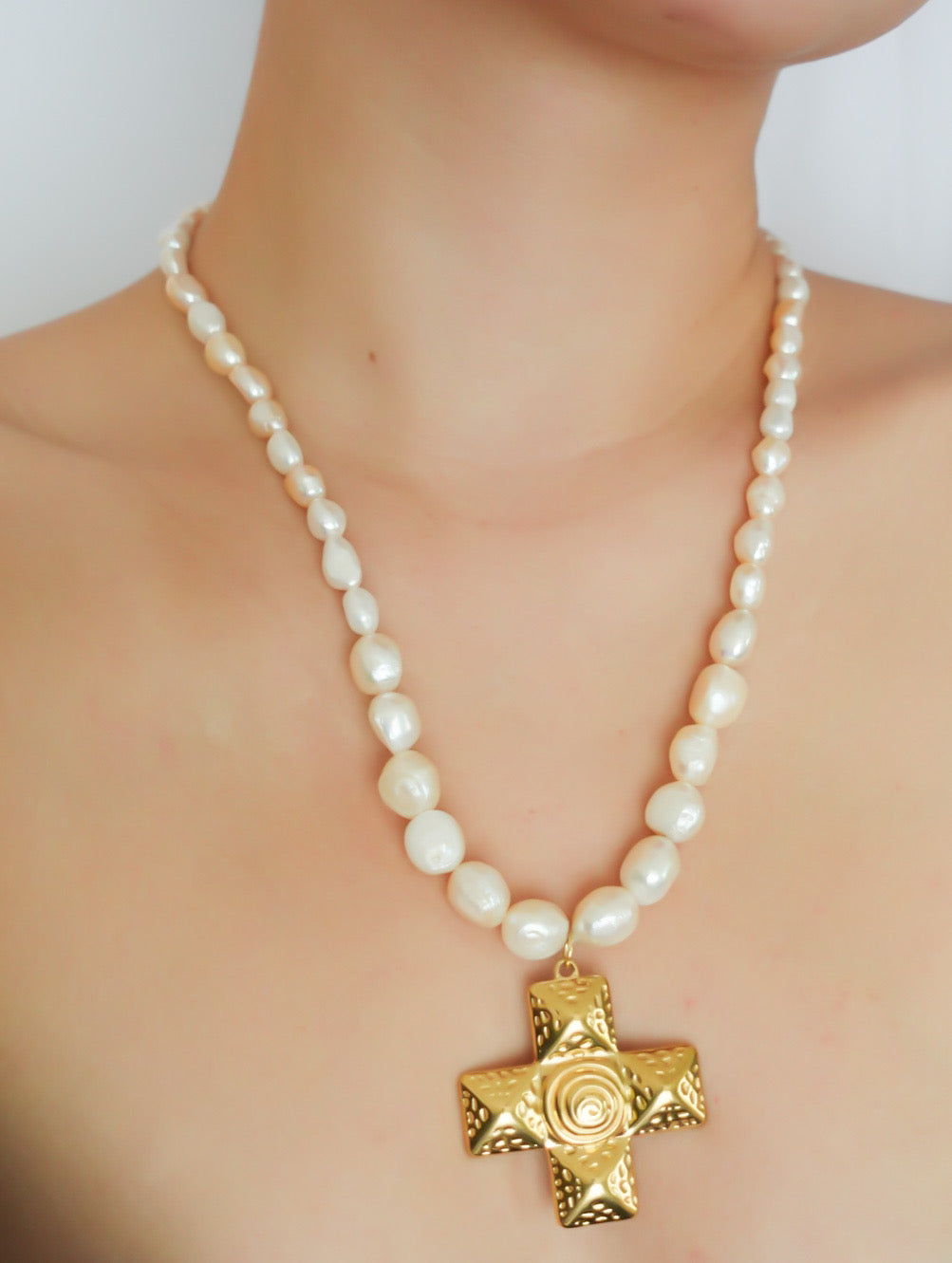 Luxe Pearl Cross Necklace