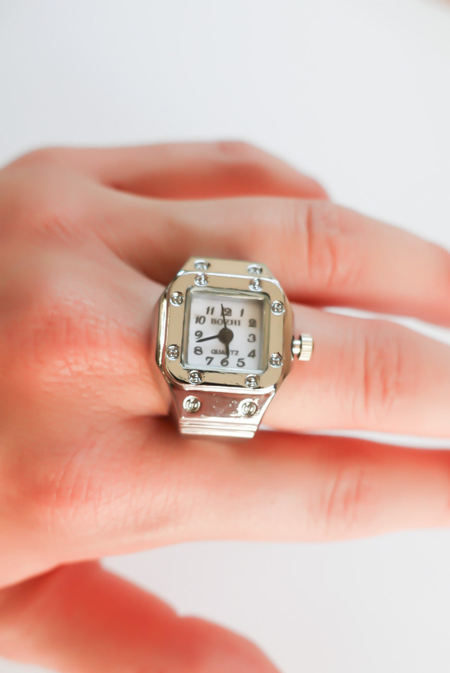 Silver×White square Ring Watch