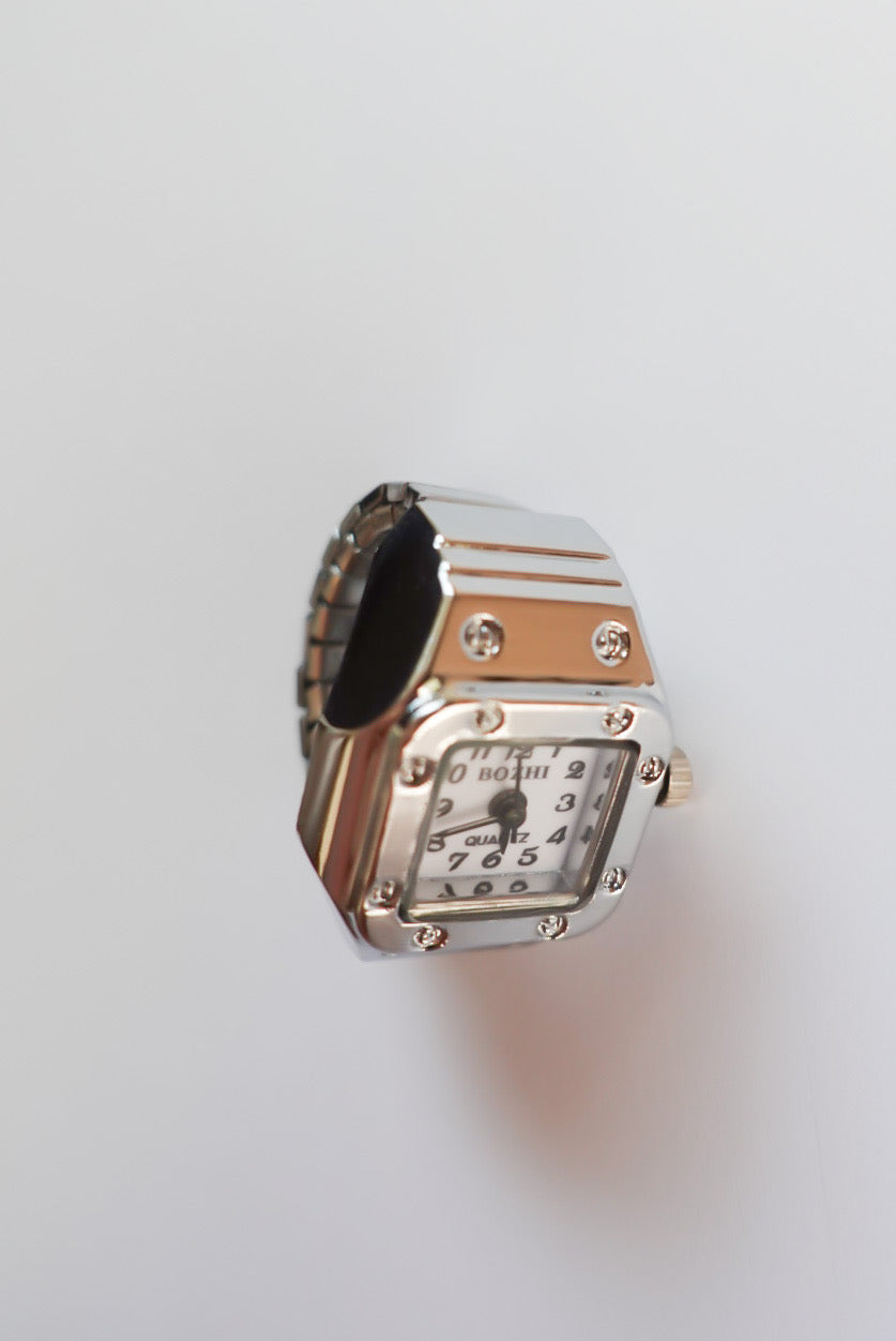 Silver×White square Ring Watch
