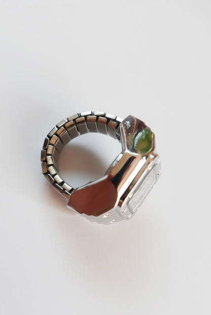 Silver×White square Ring Watch