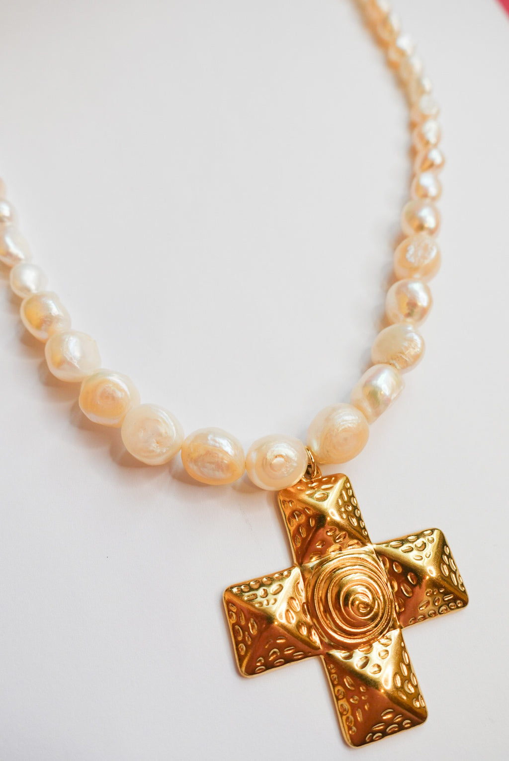 Luxe Pearl Cross Necklace