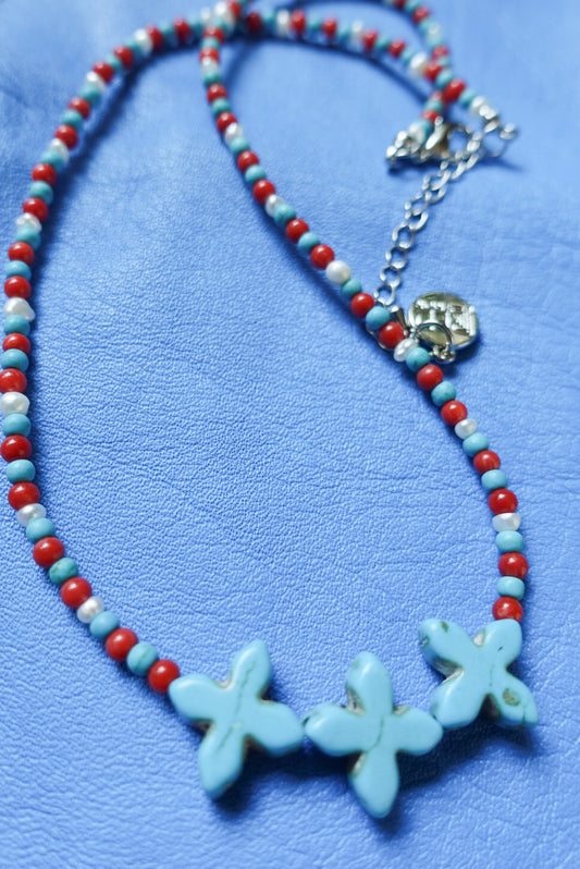 Turquoise Flower Beads × Pop Color Necklace